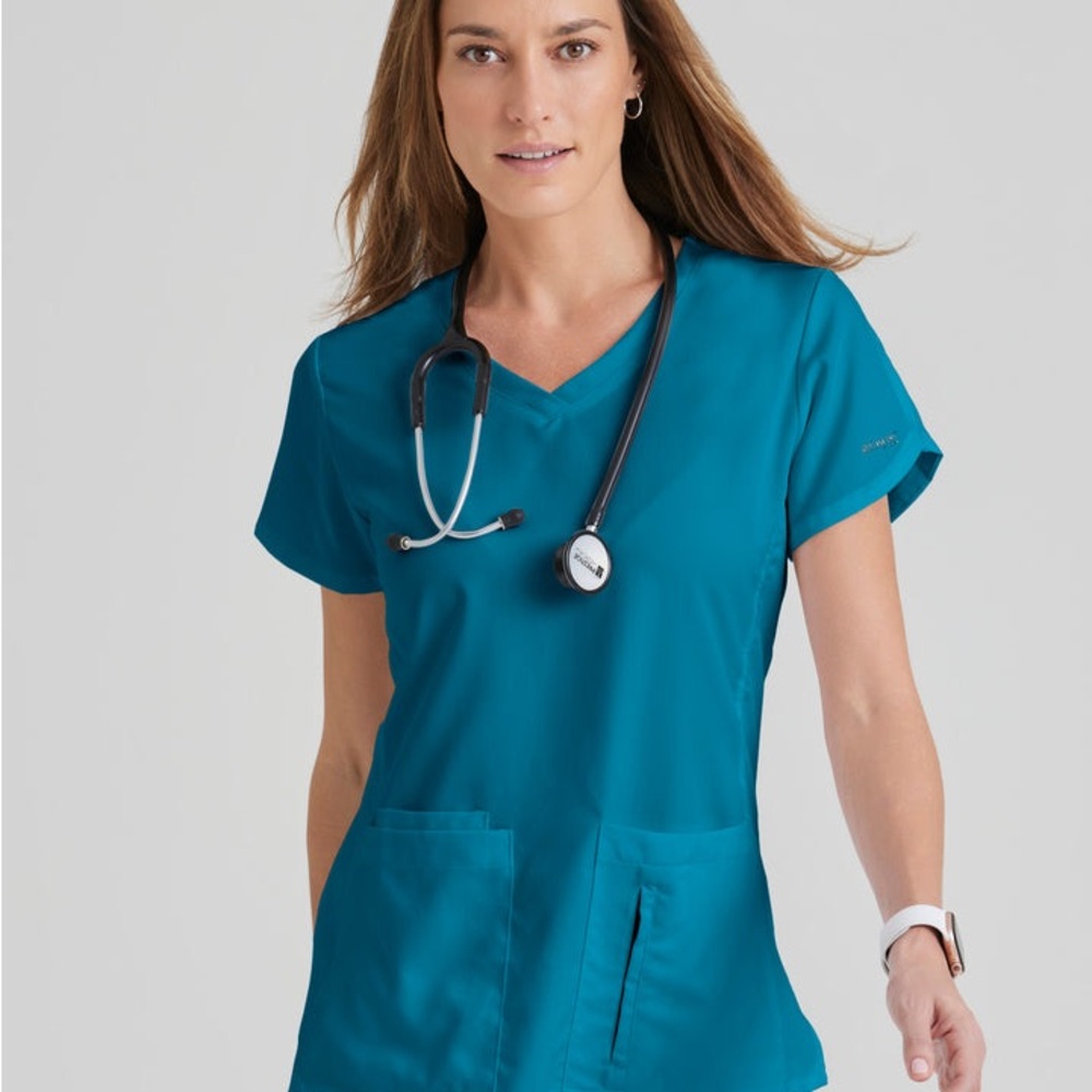 Grey's Anatomy NWT Cora Plus Size Bahama Blue Short Sleeve Scrub Top 3513